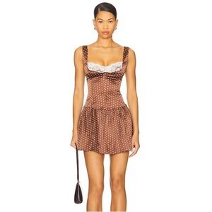 NWT Frankie’s Bikinis Enchantment Sateen Mini Dress in Chocolate Dot